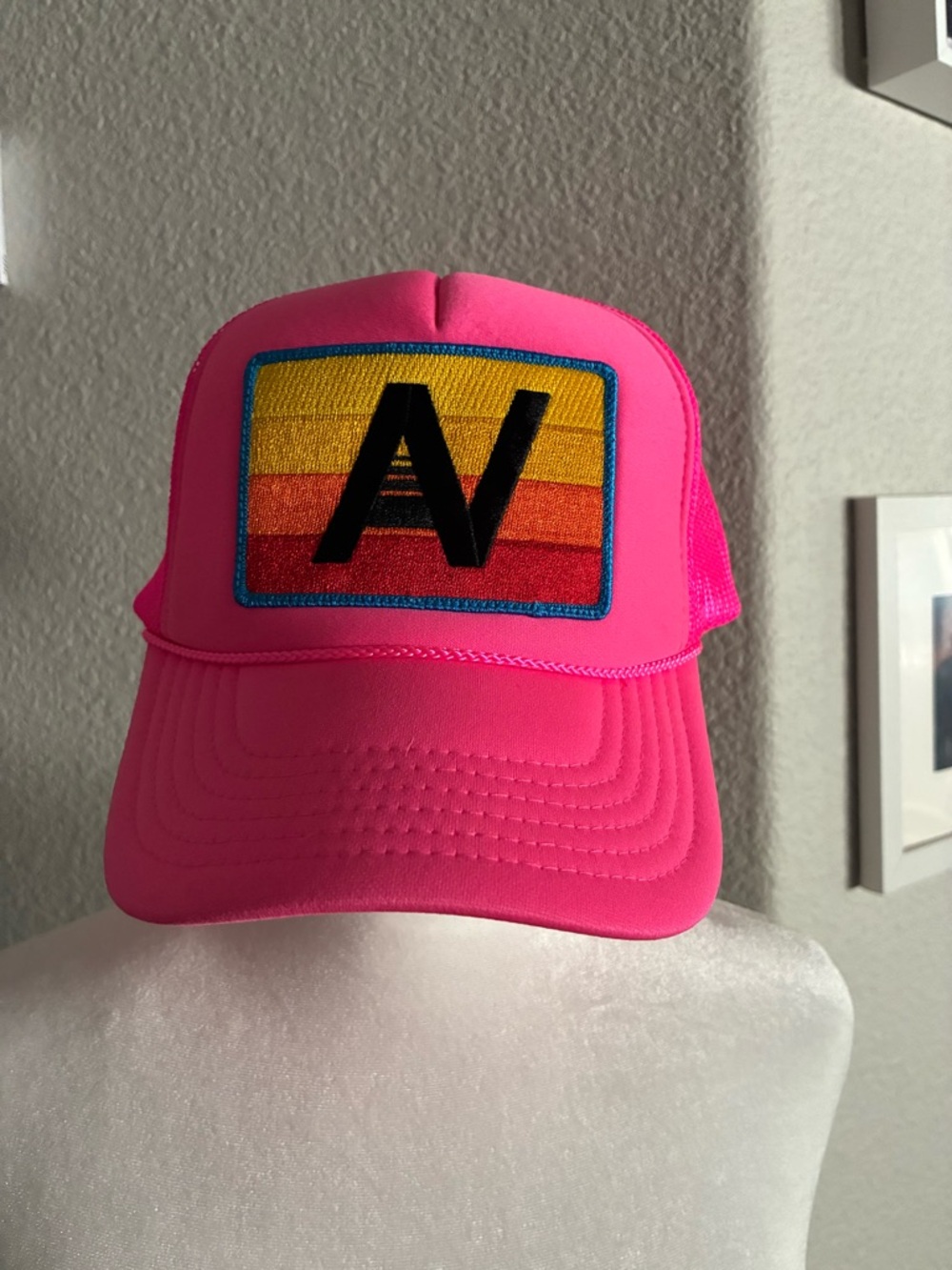 Aviator Nation Neon Pink Trucker Hat with Sunset Patch - Picture 4 of 8
